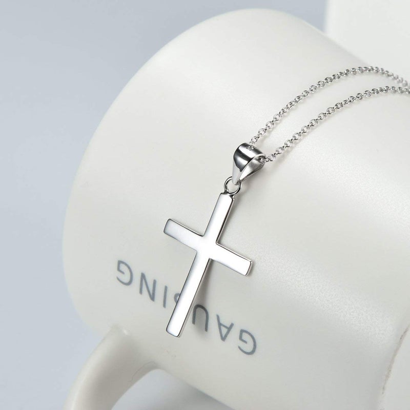 LUHE Silver Cross Necklace for Women Religious Engraved Faith Hope Love Cross Pendant Necklace Jewelry Christmas Gifts for Women Unisex - Image 4